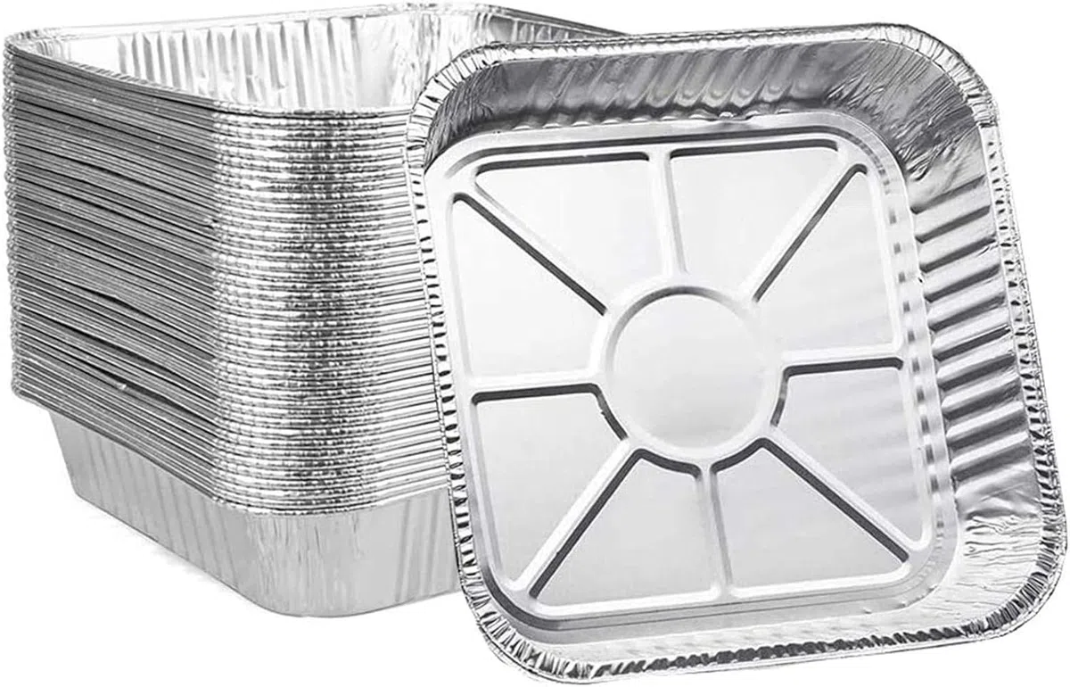 LATERN 50 Piezas Bandejas para Hornear de Papel de Aluminio, 20CM x 20CM x 4CM Bandejas Desechables para Asar Apto para Horno y Congelador Cocinar Hornear Sartenes para Asar para Fiestas Servir Comida