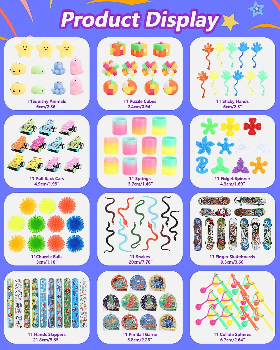 LEAZZLE Juego de regalos de cumpleaños infantiles, 132 unidades, regalo de cumpleaños infantil, relleno de piñata, regalo de cumpleaños, regalo de Pascua, Halloween, Navidad, CPT-132