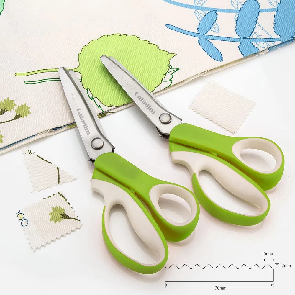 Juego de 2 tijeras para coser (2 unidades, bordes dentados y festoneados) – Tijeras de agarre suave en zigzag para tela de cuero – Tijeras para coser – GD-012-9