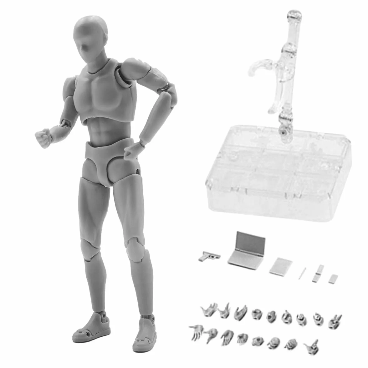 Riven Maniquíes flexibles, figuras de acción de PVC para artistas, modelo de dibujo con soporte de pedestal para dibujar, pintar, dibujar (gris macho)
