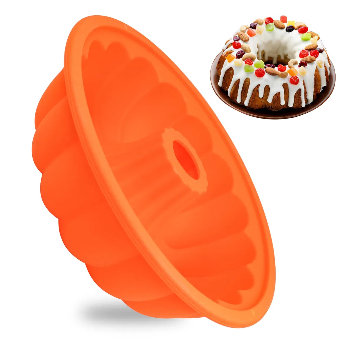 Molde Redondo para Savarin de Silicona, Antiadherente Hornear Estriado Molde para Budnt Kugelhopf Molde para Pasteles, Accesorio de repostería & Pastelería 24 x 24 x 7.5 cm