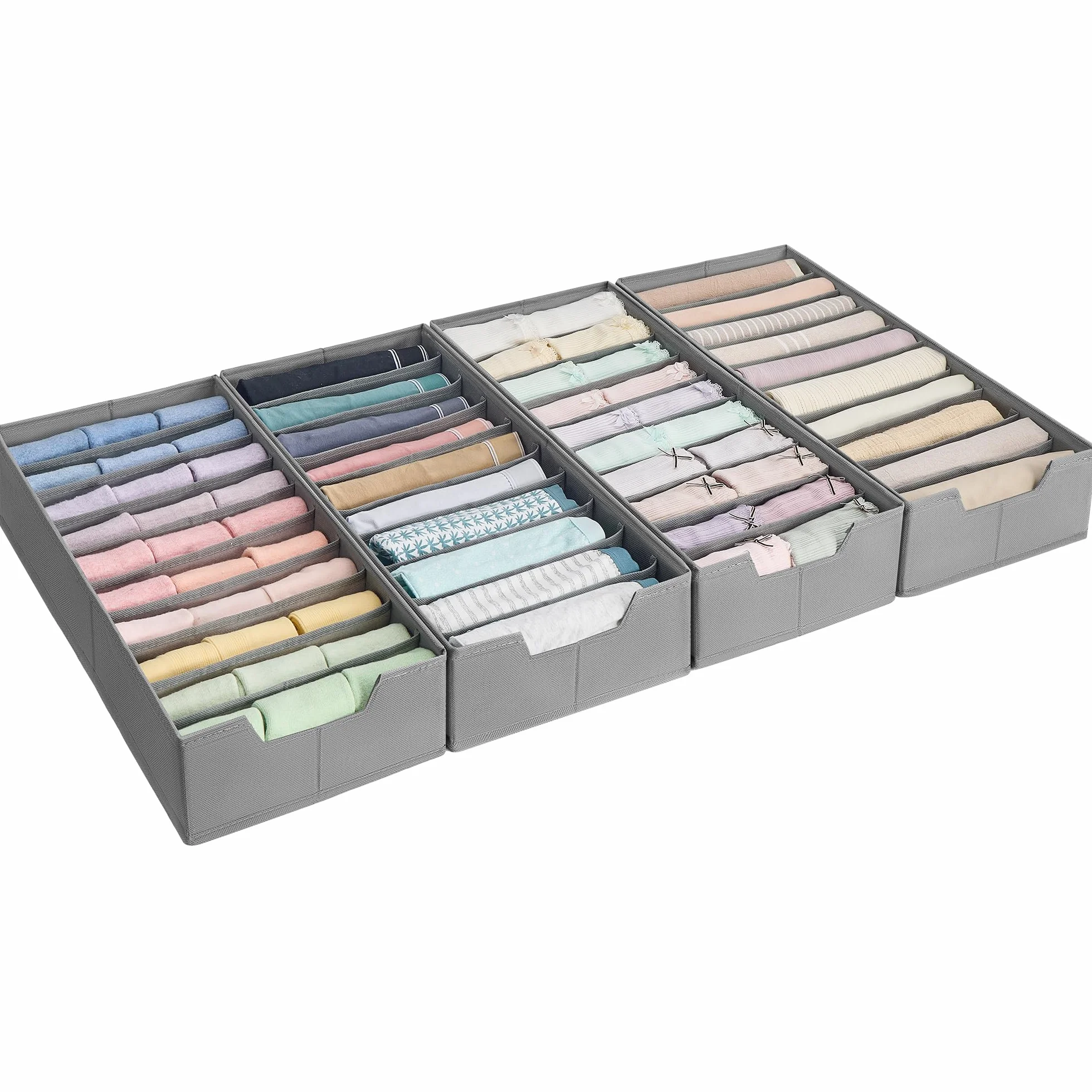 SONGMICS Juego de 4 Organizadores para Cajones de Ropa Interior, Plegables, 50x22x10 cm, Gris