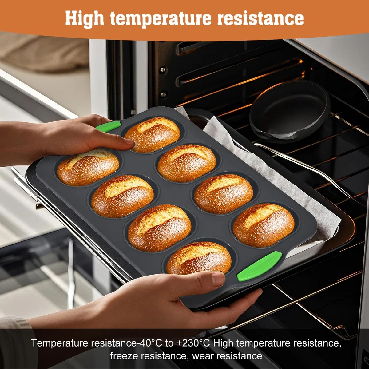 Molde de silicona para hornear pan, molde para pan de 8 compartimentos, molde de silicona antiadherente, molde para hornear pan francés, molde para hornear de cocina, fácil de limpiar