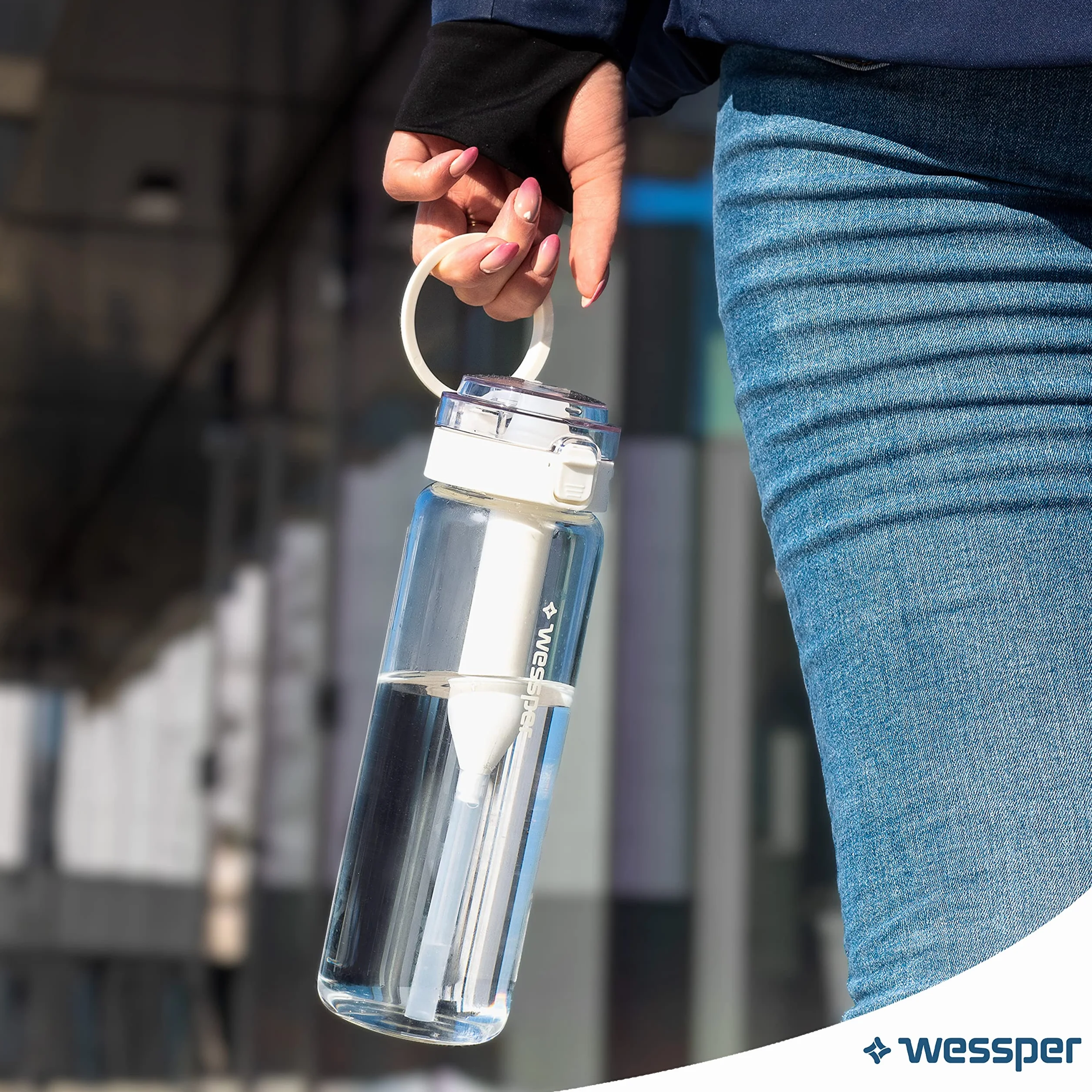 Wessper botella de vidrio, con tapón, sin BPA con filtro, deportiva de vidrio 680 ml, botella con filtro para exterior - transparente