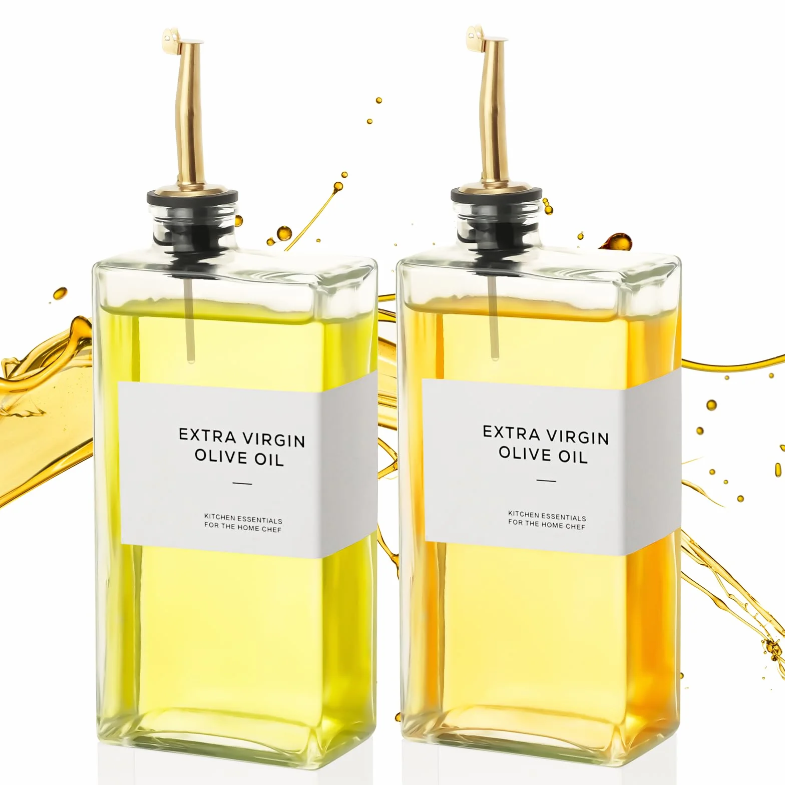 VINATO 2 Piezas 500ml Botella Aceite de Cristal, Con Embudo*1, Etiquetas*36, Aceitera y Vinagrera Botella Aceite Rellenable Para Cocina Y Bar