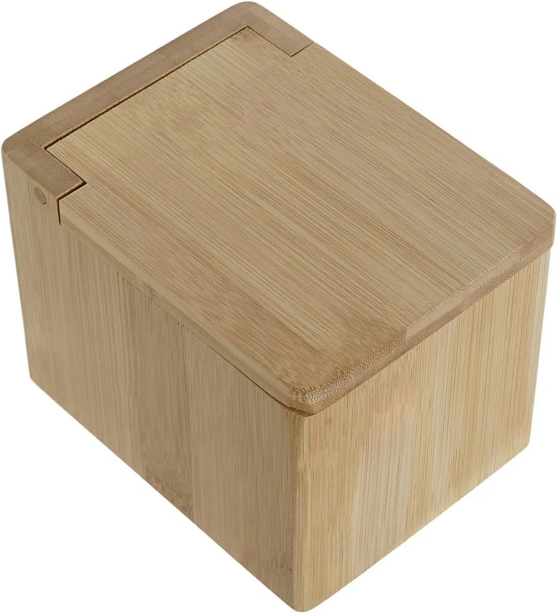RusticHome Salero para Cocina Bambú Con Tapadera Abatible/Salero con Tapadera de Bambú/Cuenco para La Sal y Sal Gorda/Tarro Para La Hecho de 10CM X 13CM X 10CM Natural