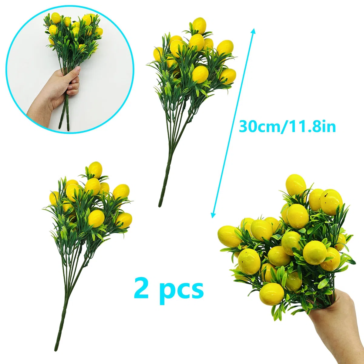2 pcs Limones Artificiales Limones Falsos Rama de Limón Artificial Ramas de Limón Artificial Decoración de Limón Falso para Decoración para el Hogar Cocina Dormitorio Boda (A)