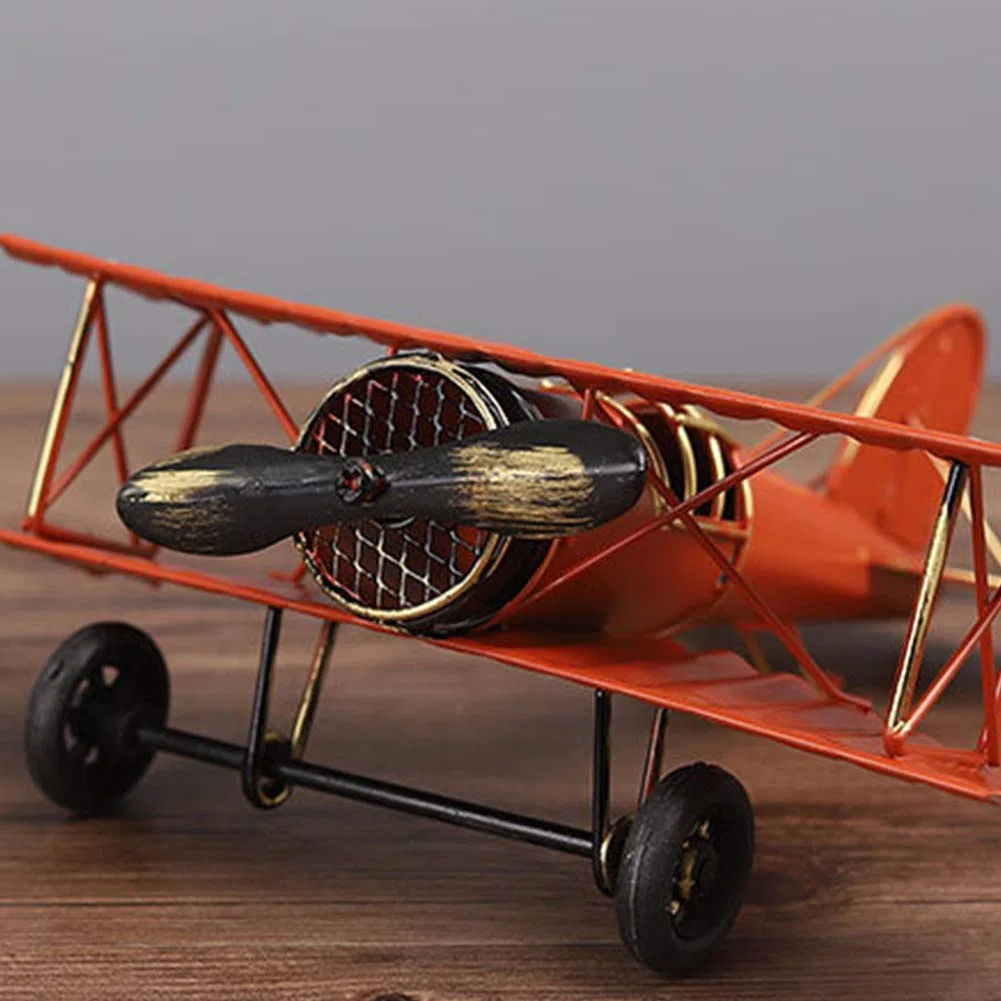 Modelo de avión vintage, biplano, colección de adornos de oficina - amarillo (21,5 x 17,7 x 9 cm)
