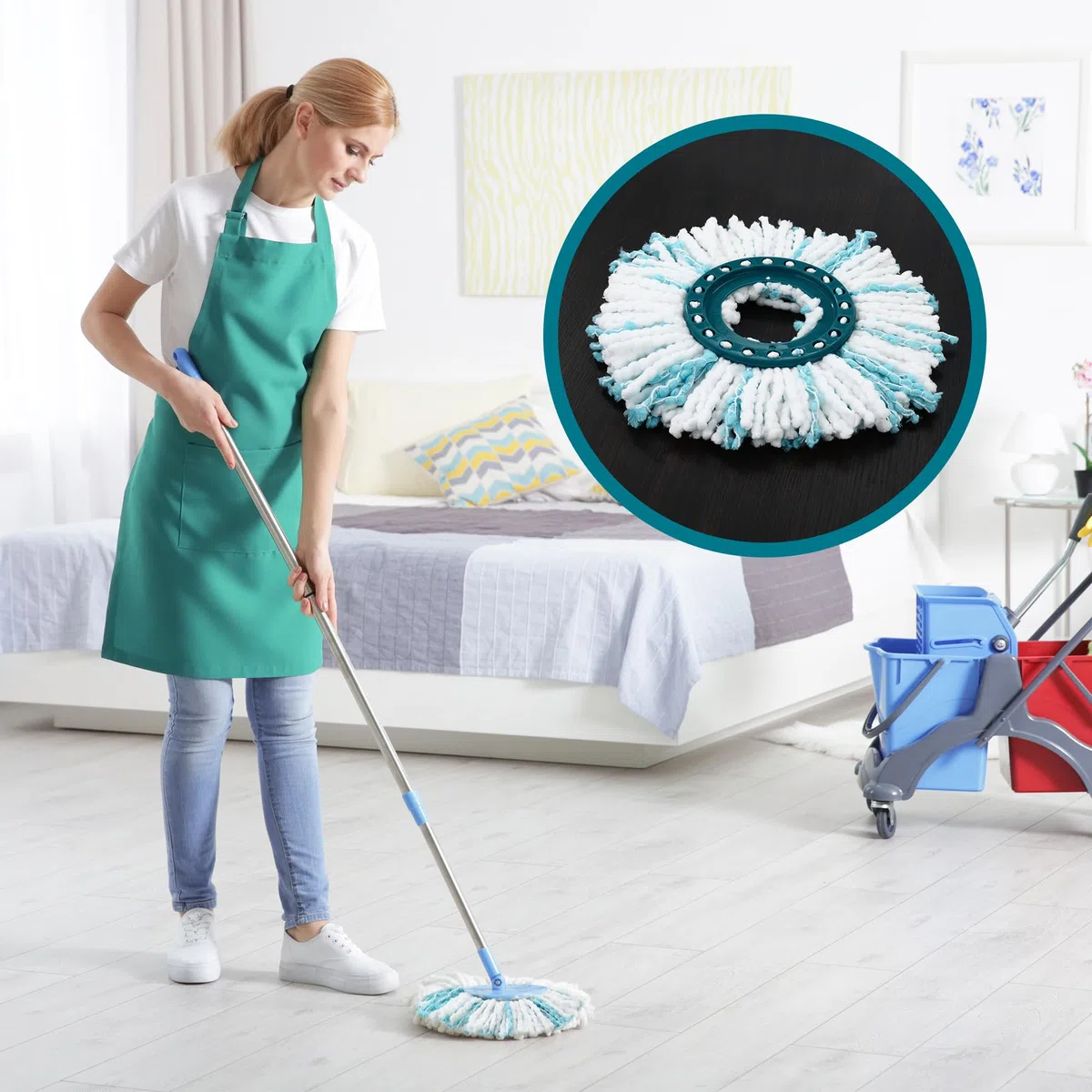 4 Piezas Cabezas de Fregona de Repuesto, para Leifheit Clean Twist Disc Mop, Sistema de Fibras para Leifheit Recambio para Mopa, para Todo Tipo de Suelos, Fuerte absorción de Agua Reutilizables