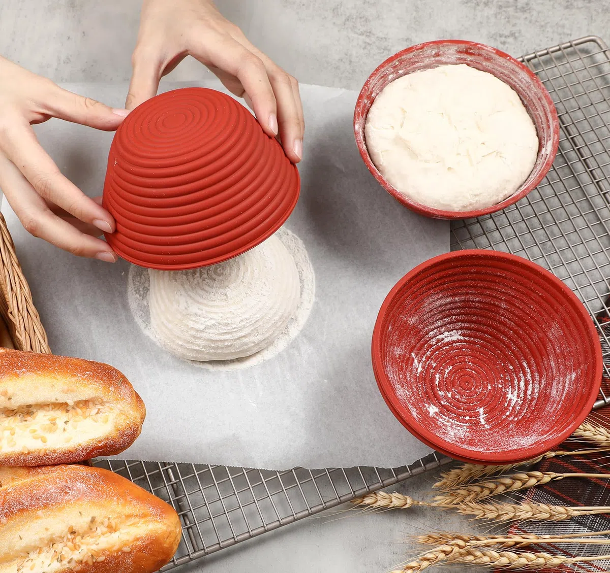 Webake Cesta de fermentación redonda de silicona para pan, 4 unidades