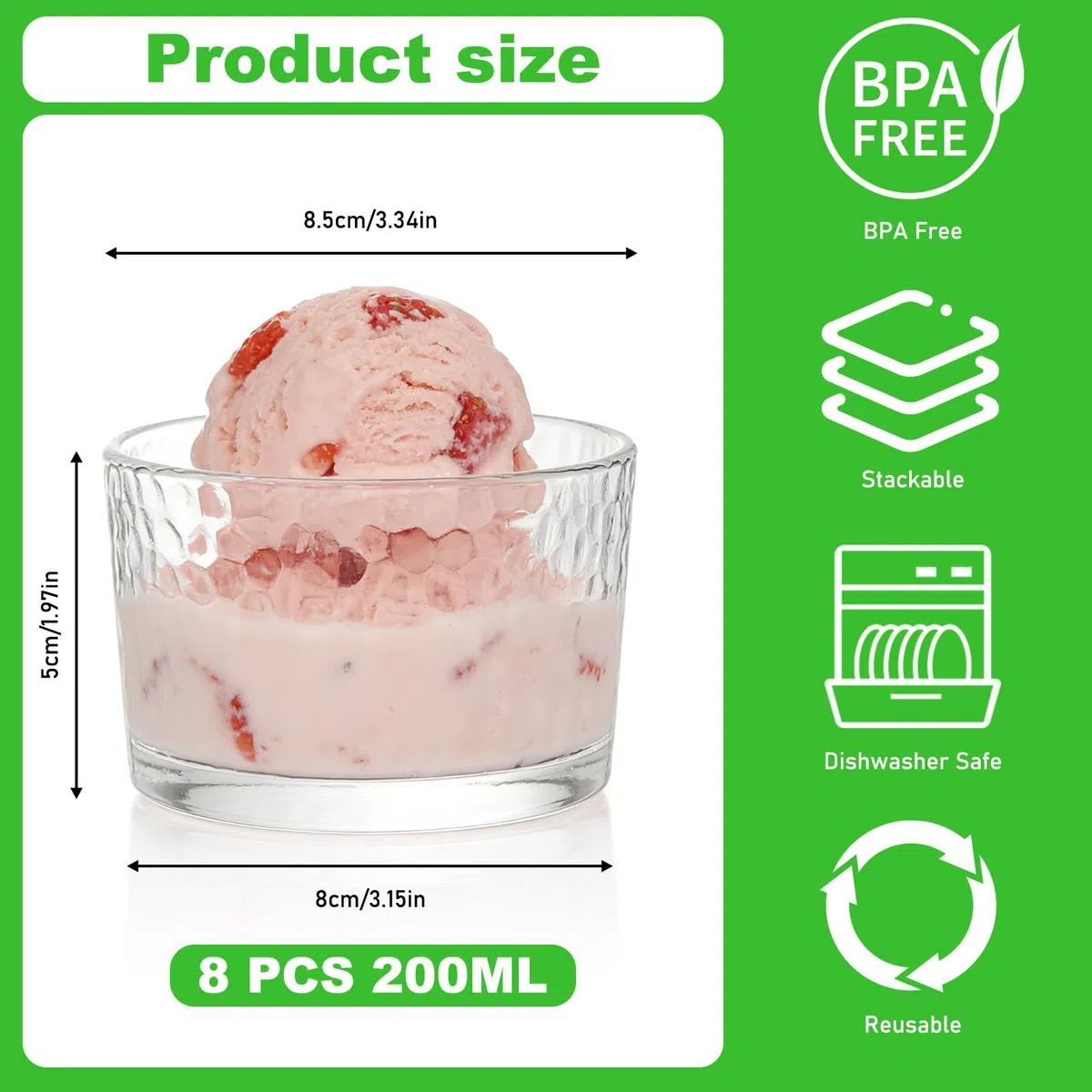 GBKDQQ 8 unidades/200 ml Vasos de postre transparentes de 200 ml: cuencos pequeños de cristal para postre y yogur