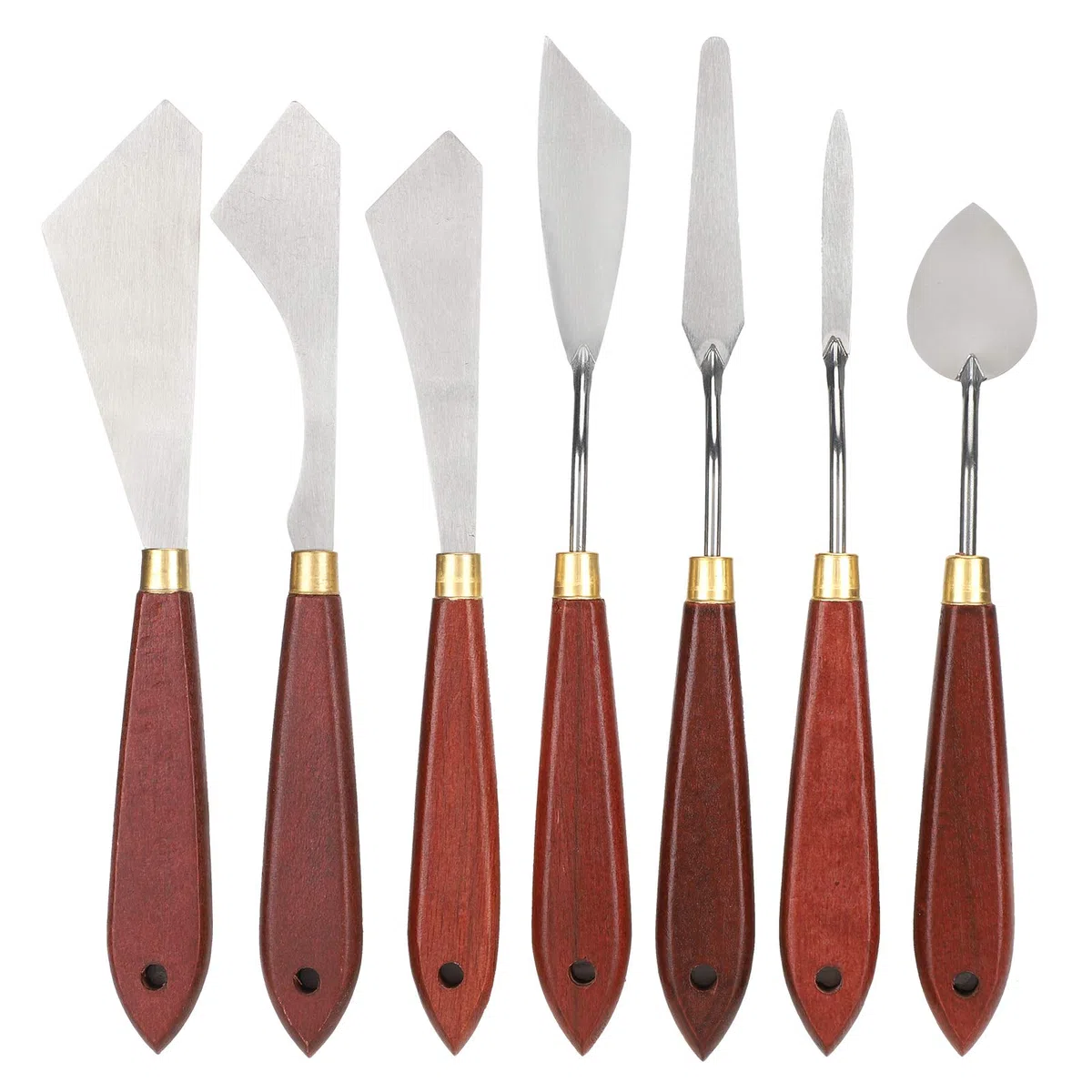 Juego de cuchillos de pintura de 7 piezas, juegos de cuchillos de paletas de acero inoxidable para pintar, raspador de mezcla de pintura Accesorios de pintura al óleo con mango de madera