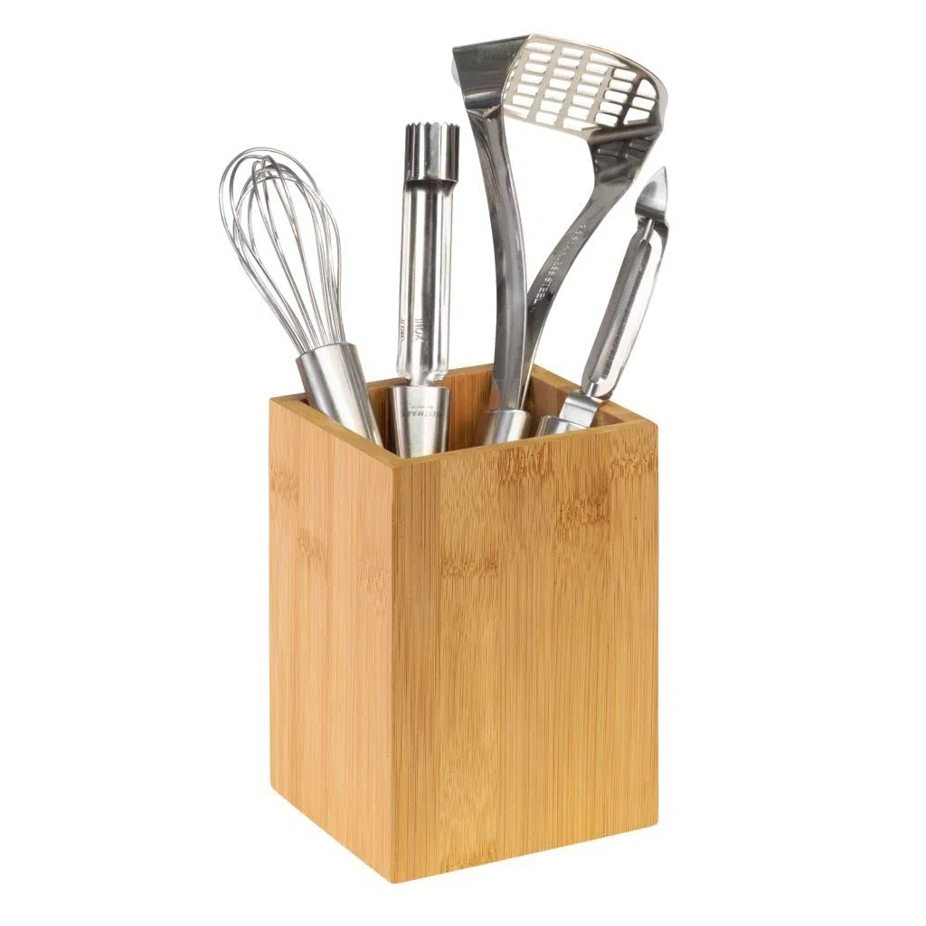 Westmark 2X Soporte para Utensilios/Organizador de Cocina, Cuadrado, Dimensiones 13,5 x 10 x 10 cm, Bambú, Tapas y Friends, Marrón Claro, 698622E3
