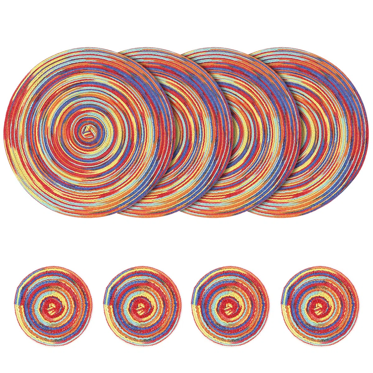 Manteles individuales redondos tejidos de 8,38 cm de algodón y posavasos de 11 cm, manteles individuales lavables resistentes al calor para cocina, mesa de comedor (rojo)