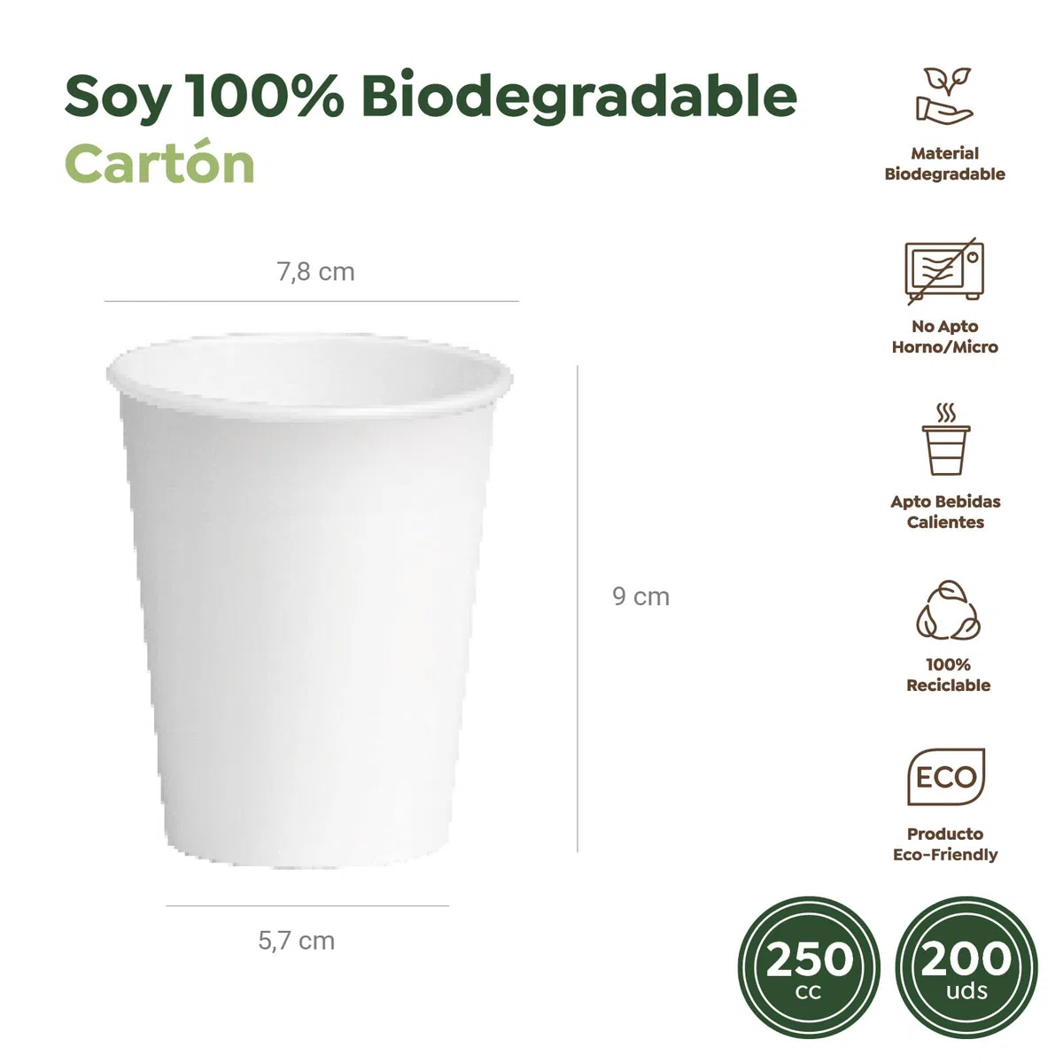 Horeca Collection MAXI PRODUCTS - Vasos Café Desechables Blancos - Vasos Cartón - Vasos Desechables Catering - Vasos Café para Llevar - APTO BEBIDAS CALIENTES Y FRÍAS (250 cc, 200 unidades)