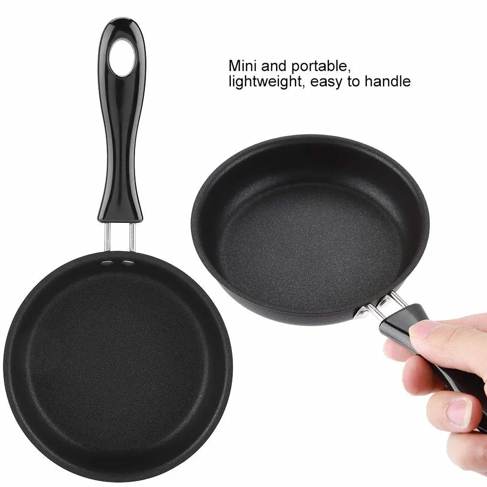 Fdit Portátil Mini Sartén Huevo Escalfado Omelette Pot Hierro Puro Dupont Recubrimiento Hogar Cocina Peque?a Cocina Negro 12 CM