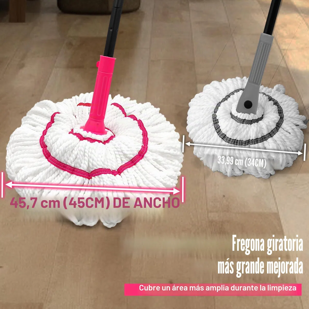 NEWE Fregona Autoescurrible para la Limpieza del Suelo, Actualizado a 45 cm de Ancho Mopas de Limpieza Suelos, 140 cm de Largo con Cocina Seca y Húmeda Trapeador de Limpieza, Adecuado para Madera