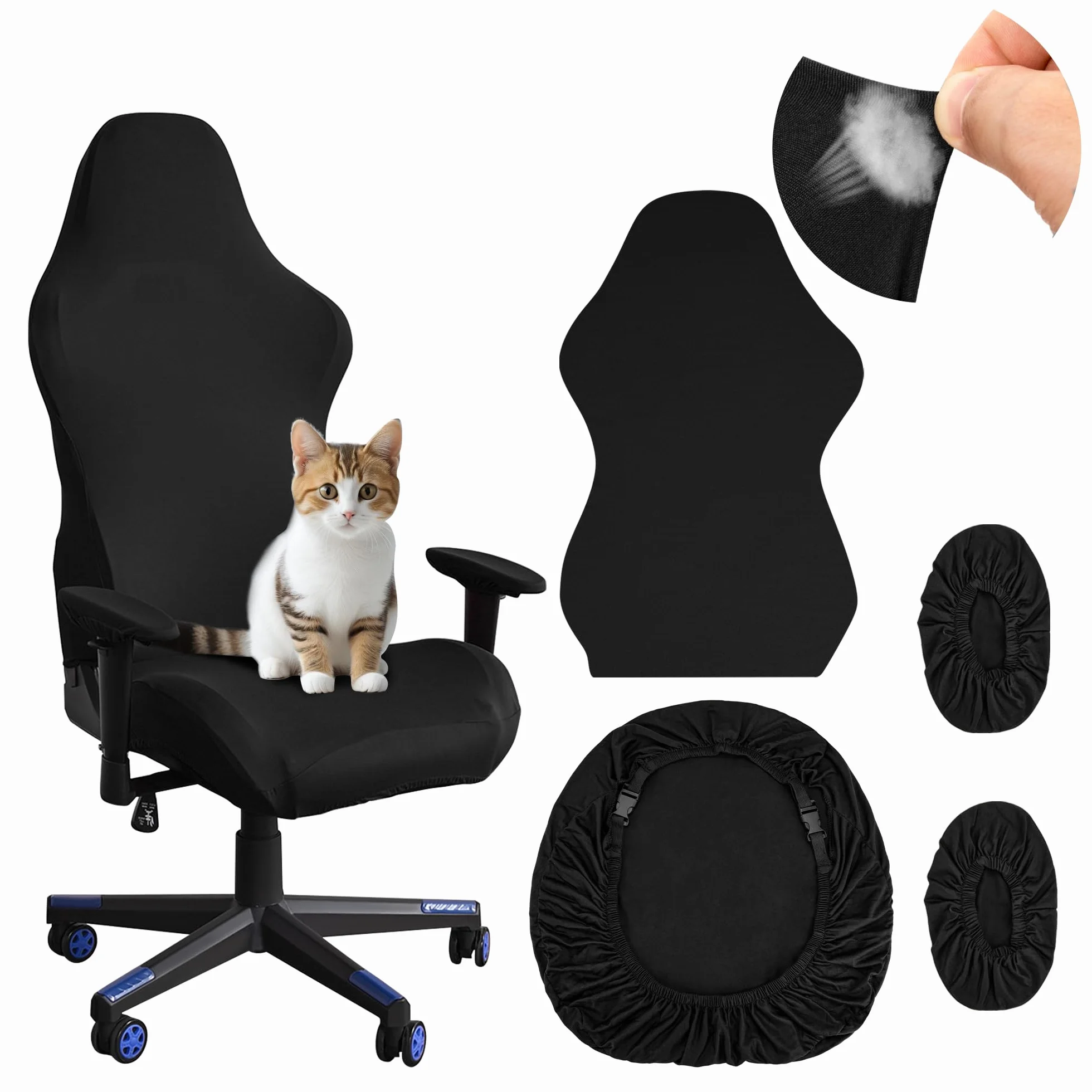 Funda para Silla de Juego Elástica Fundas para Sillas Oficina Lavable y Extraíble Funda para Silla de Oficina Universal con Reposabrazos para Oficina Juegos 4 Piezas