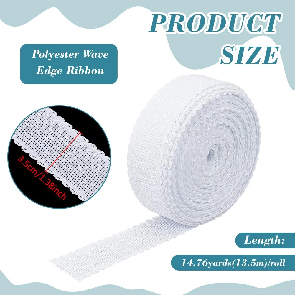 BENECREAT Banda Aida de 13.5 m X 3.5cm con Borde Blanco, Tela de Punto de Cruz para Bordar, Costura, Marcapáginas, Manualidades de Bricolaje, 0.7mm de Espesor