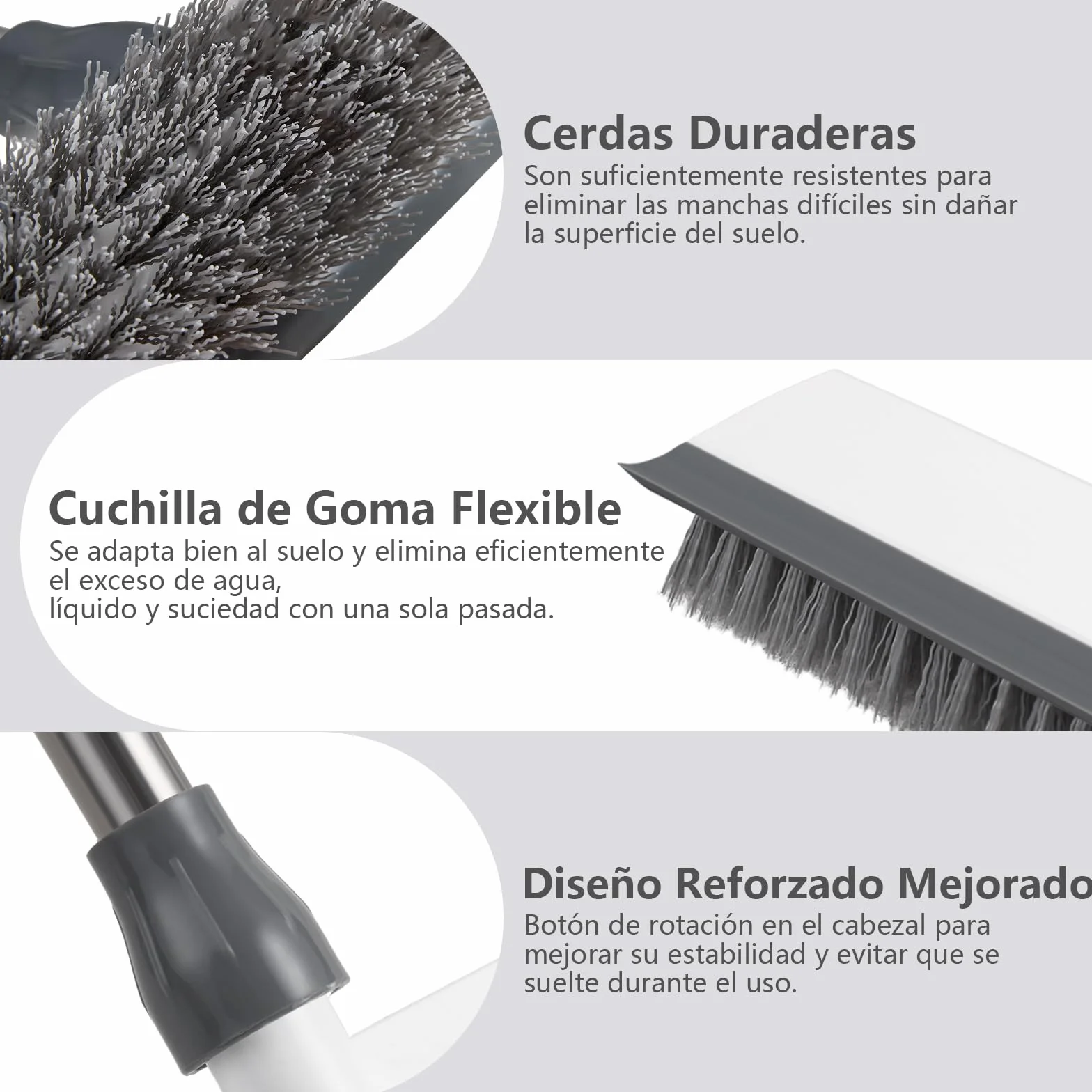 Mitclear Cepillo de Limpieza de Suelo con Mango Largo(128cm), 2-en-1 Escobilla de Cerdas Rígidas con Escobilla de Goma para Limpiar Azulejos, Pavimento in Legno, Cocina, Baño, Terraza, Patio, Garaje
