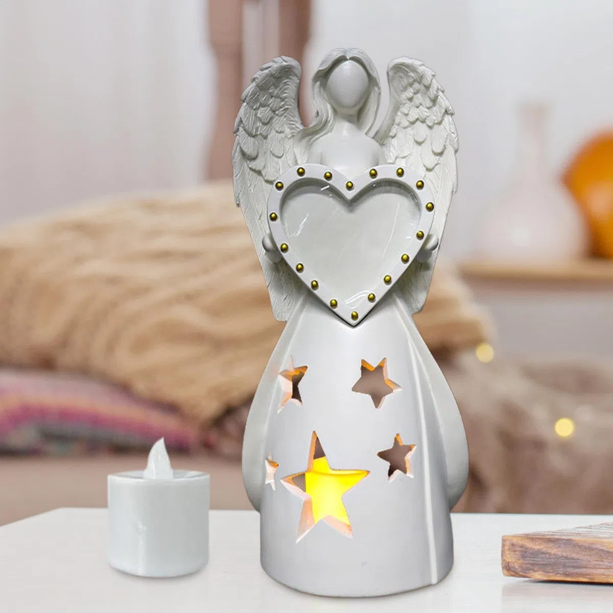 Angel Candle Holder, Angel Figure Keepsake, Sympathy Candle Holder, Funeral Sympathy Gift,Angel Picture Frame Holder, Candle Holder for Bereavement, Loss of Mom Candle Holder,