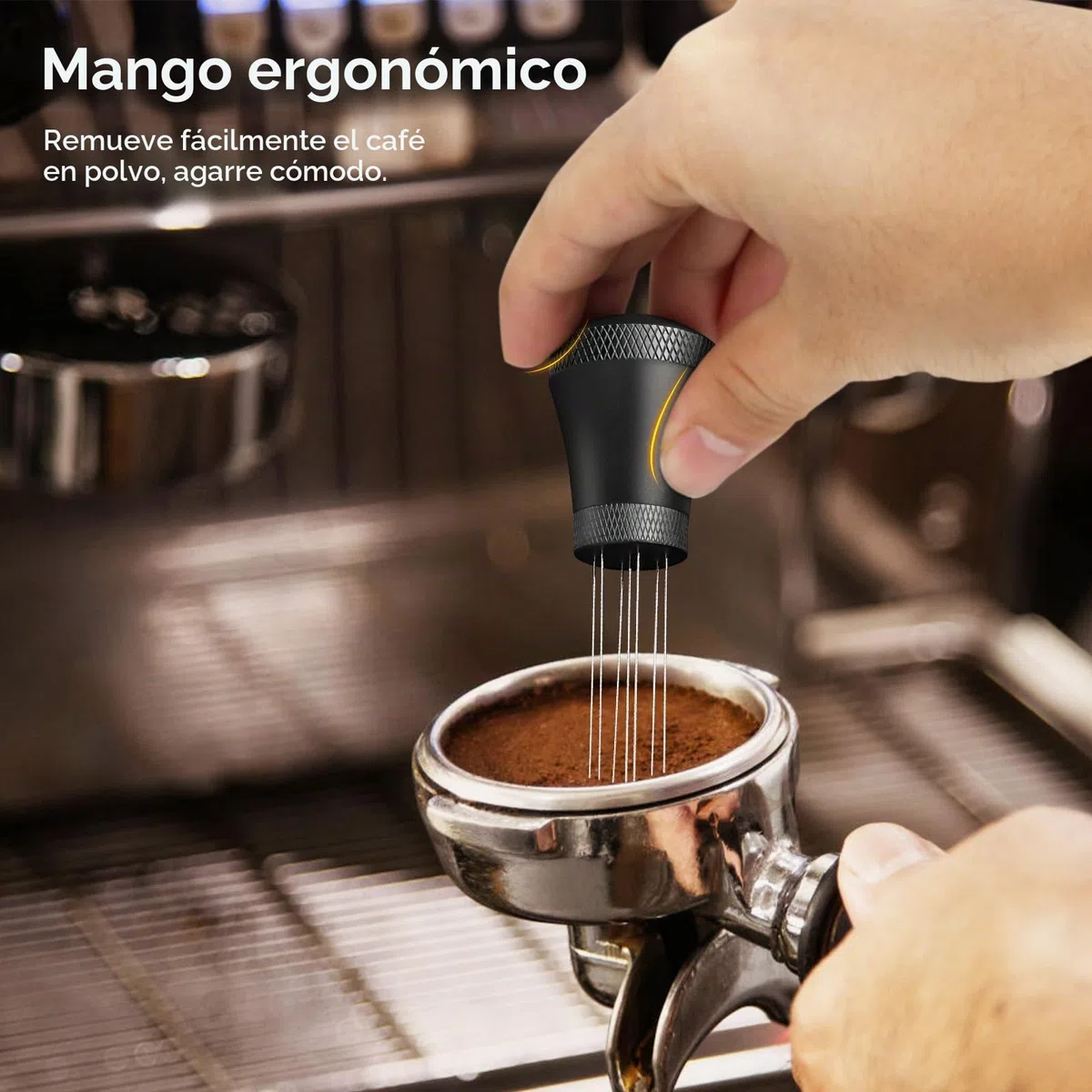 Wdt Tool, Herramienta Wdt de aluminio para espresso con 7 agujas de espresso de 0,3 mm, 10 agujas de repuesto, Herramienta Wdt de aluminio para espresso con soporte, Espumador de café espresso