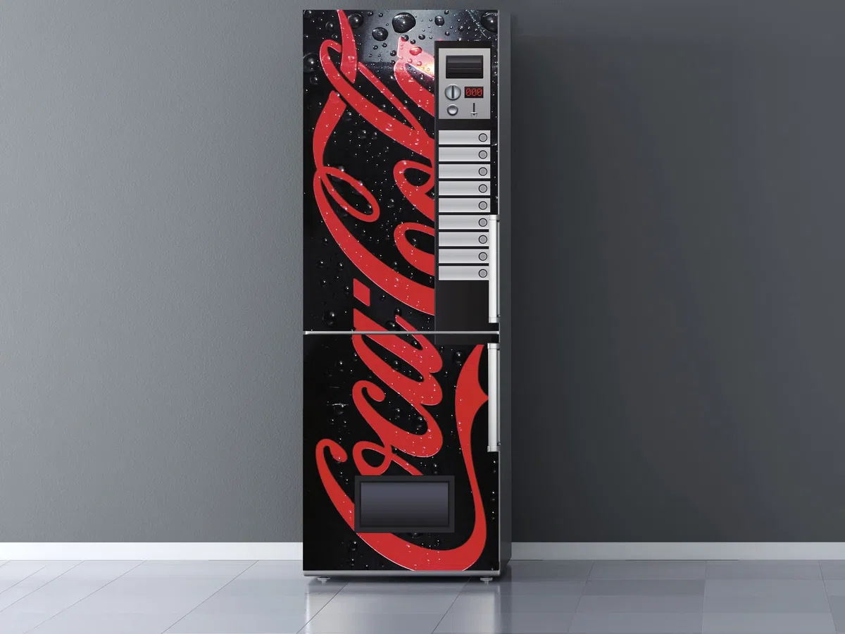 Pegatinas Vinilo para Frigorifico Máquina expendedora cocacola negra | Varias Medidas 185x60cm | Adhesivo Resistente y de Fácil Aplicación | Pegatina Adhesiva Decorativa de Diseño Elegante