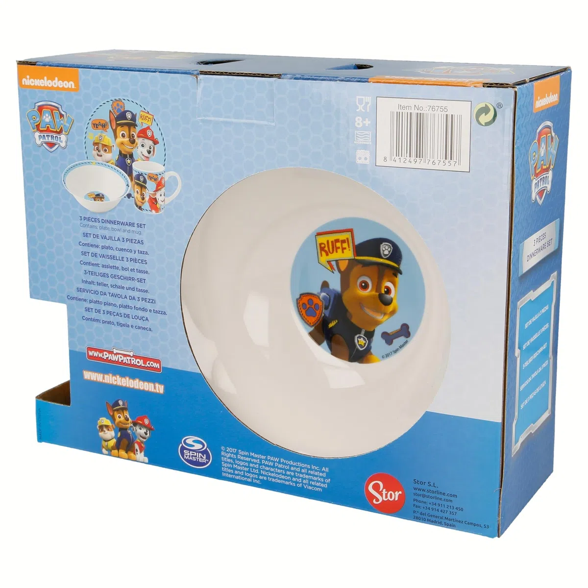 SET MERIENDA CERAMICA (PLATO, CUENCO, TAZA) EN CAJA DE REGALO 3 PCS PAW PATROL