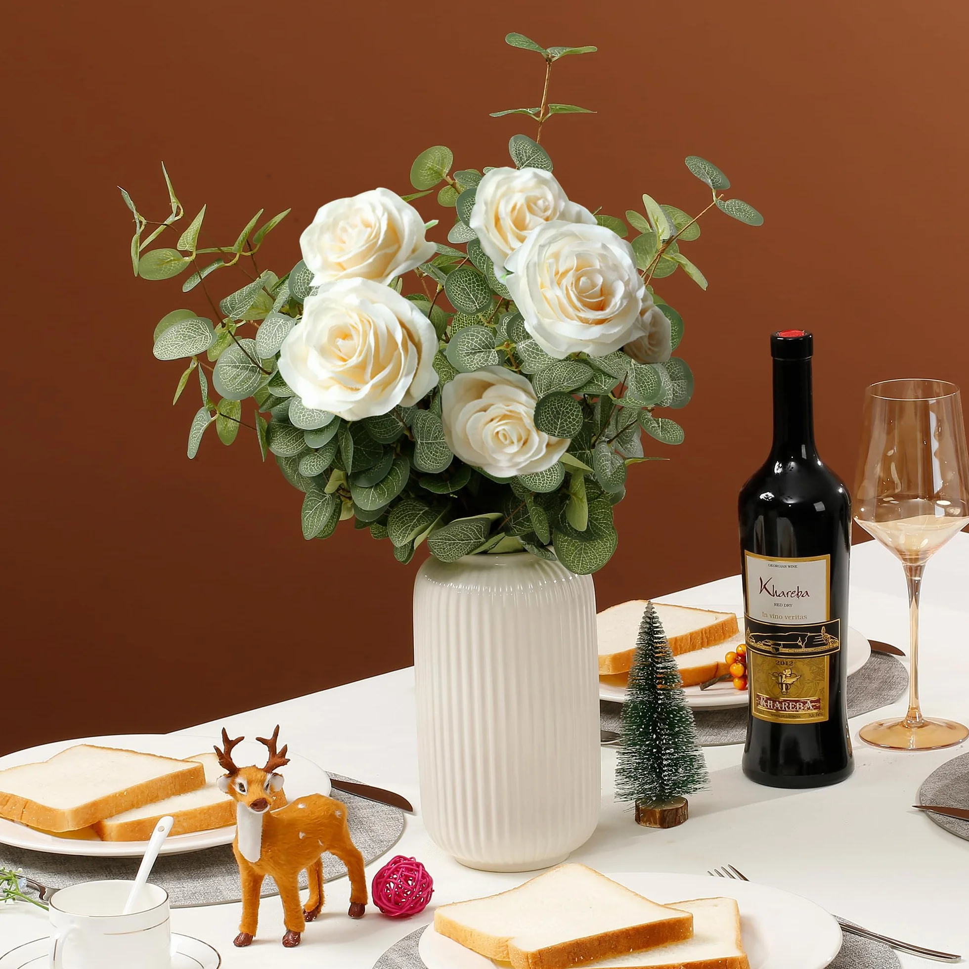 HNVNER 6 Ramos Artificiales de Eucalipto, de Seda Sintética, Follaje Verde con Hojas y Ramas, para Arreglos Florales, Decoración del Hogar, Boda o Fiesta