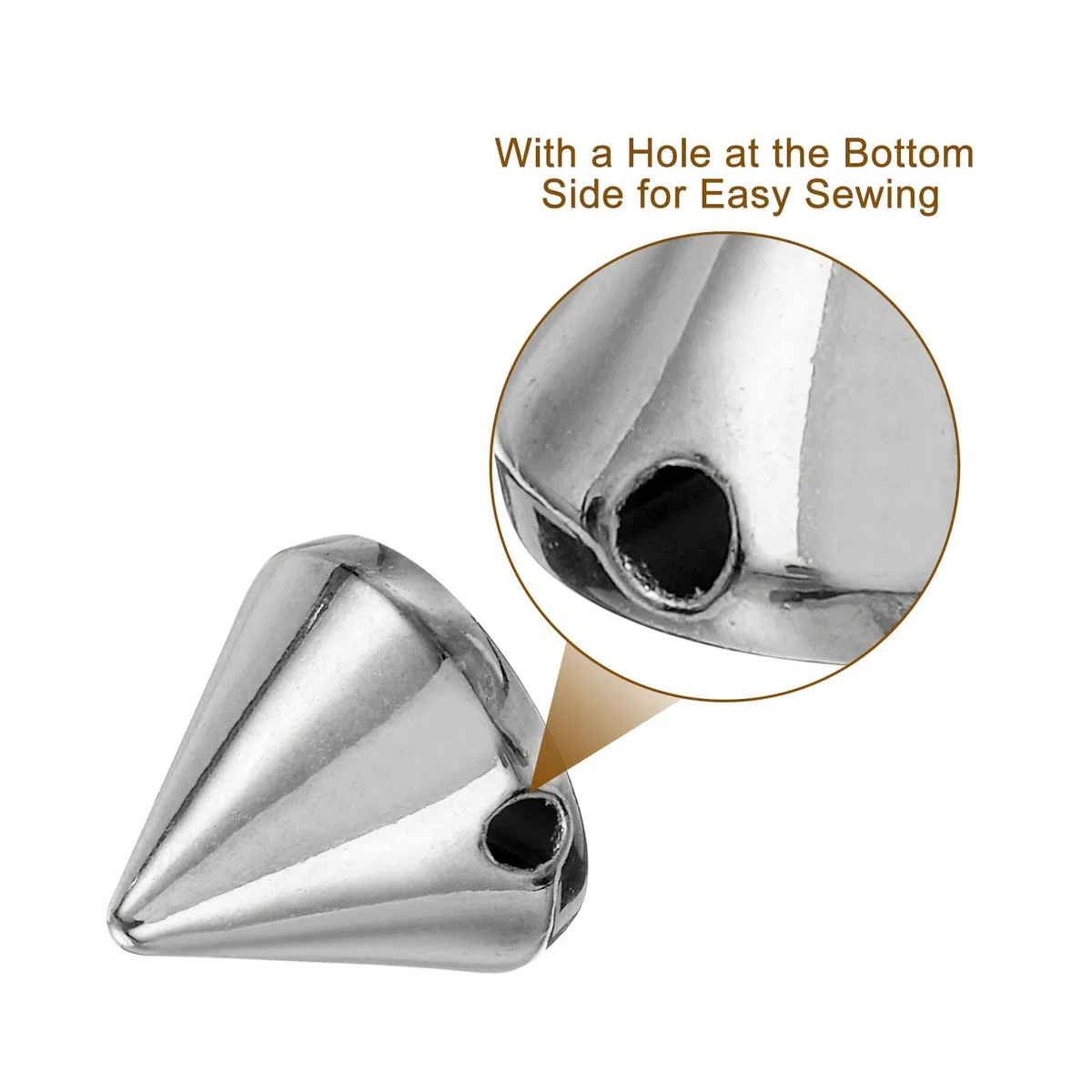 QUARKZMAN 200 Piezas Tachuelas de Cono de Acrílico 10x12mm con Parte Trasera Plana para Coser o Pegar Perlas de Cono Punk para Prendas de Vestir Zapatos Bolsos (Tono Plateado)