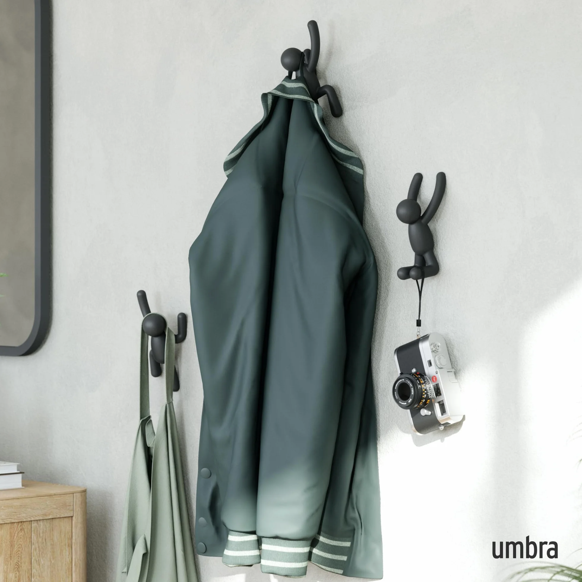 Umbra Buddy Ganchos de pared, juego de 3, Negro