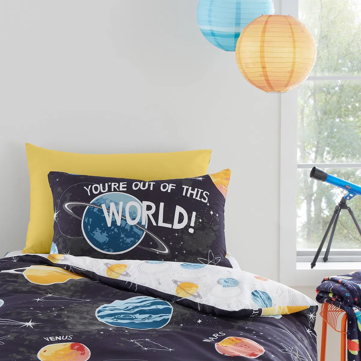 Bedlam - Funda nórdica Que Brilla en la Oscuridad - Tamaño Individual (200 x 140 cm) - Reversible (2 diseños) - Ropa de Cama Galaxy y Planeta para niños - Funda de edredón del Universo del Sistema