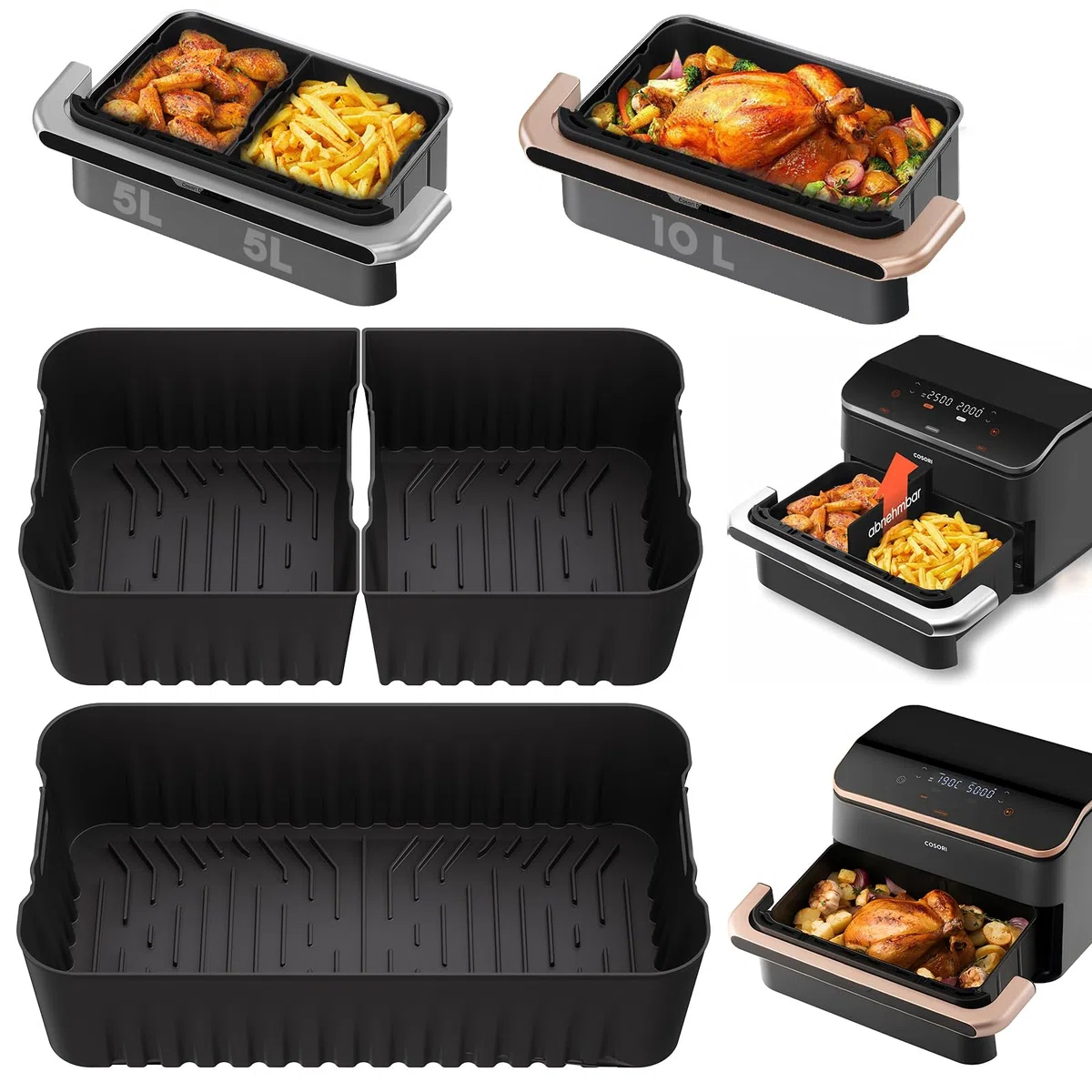 Accesorios Freidora de Aire, 3PCS Molde Silicona Freidora de Aire para COSORI Freidora de Aire Dual Blaze TwinFry 10L, Reutilizable Accesorios Freidora para COSORI 10L