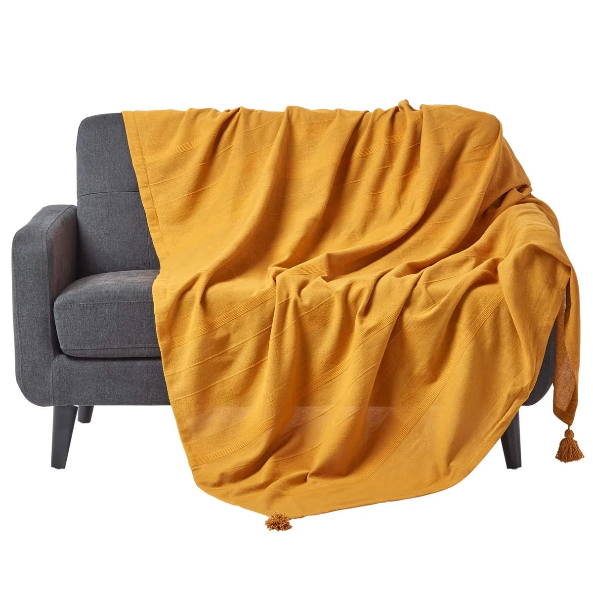 HOMESCAPES - Manta Acanalada Rajput - 60 x 80 Pulgadas - Amarillo Mostaza - Hecho a Mano 100% algodón - Adecuado para sofás de 2 plazas - Colcha Individual - Fácil Cuidado, Lavable en casa