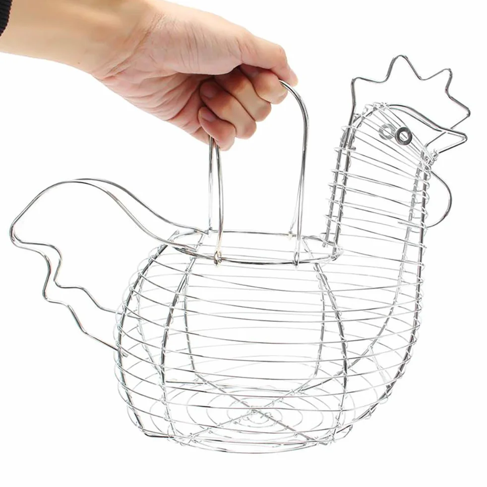 Cesta de Huevos en Forma de Pollo, Cesta de Alambre de Almacenamiento de Frutas, Decoración Rústica, Cesta de Pollo, Soporte para Huevos para el Hogar, Cocina, Almacenamiento de (Como se muestra)