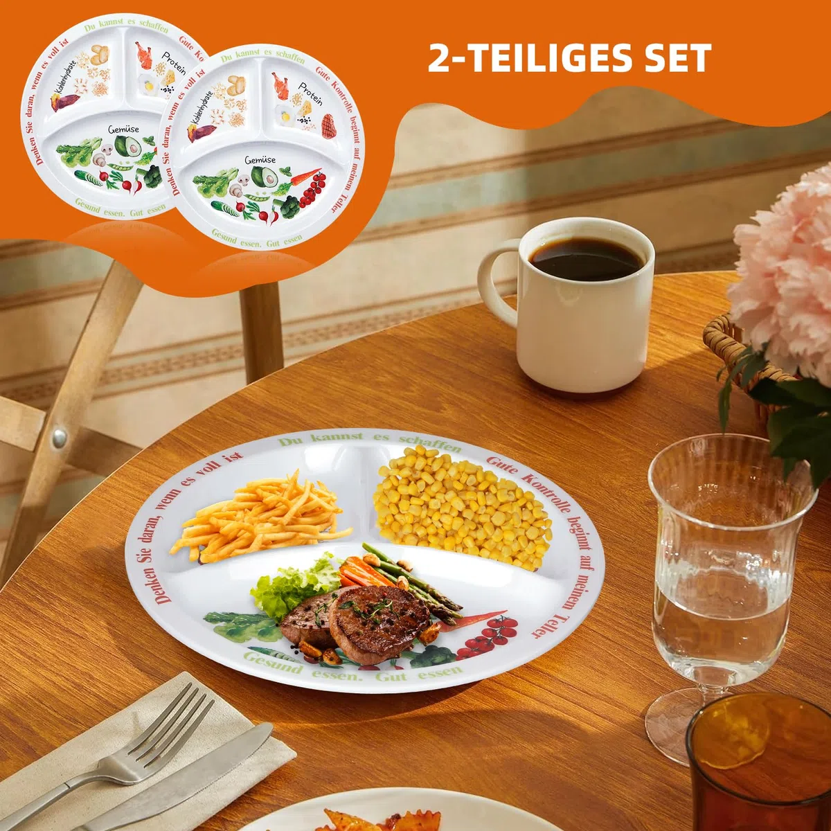 Platos de control de porciones para una dieta equilibrada - Platos saludables para adultos y adolescentes - Divisiones de melamina - Pérdida de peso