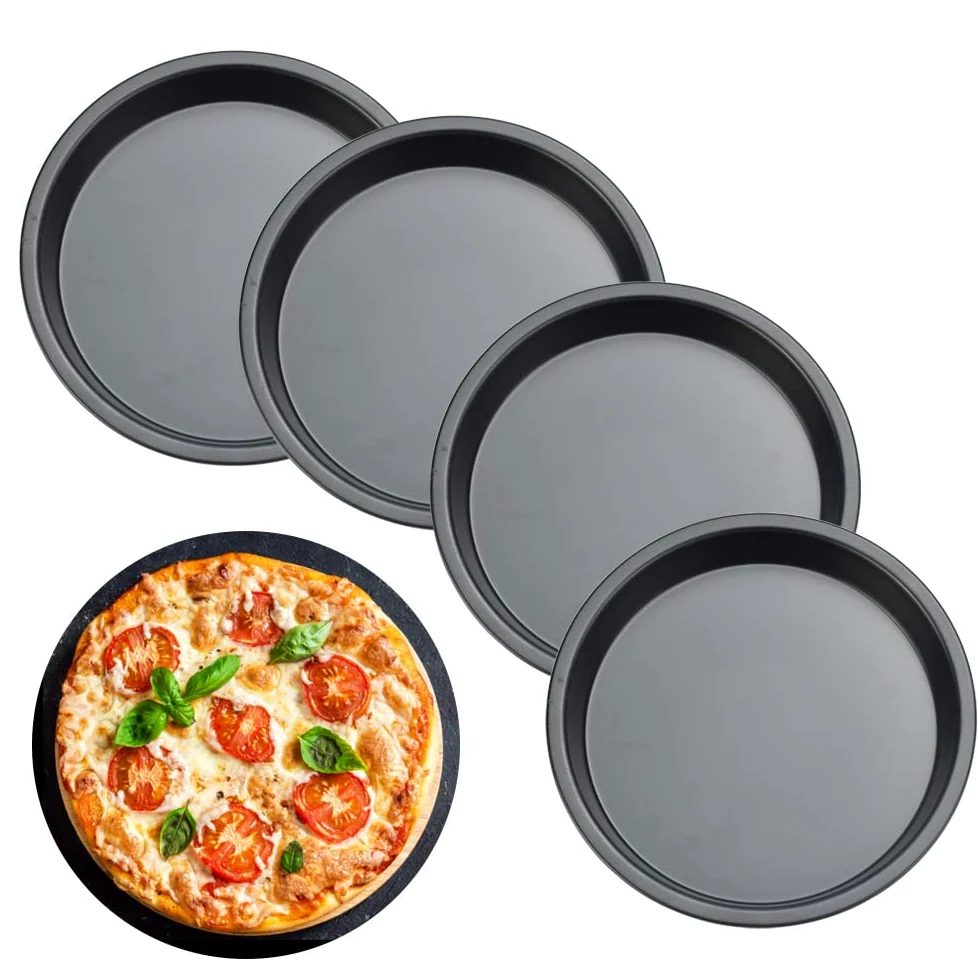 XZEIT 4 PCS Molde para Quiche de Acero Carbono Moldes para Tarta Antiadherentes Moldes de Repostería Redondos Bandeja de Pizza Antiadherente Bandeja Redonda para Horno para Bizcocho Tartaleta Pizza(6i