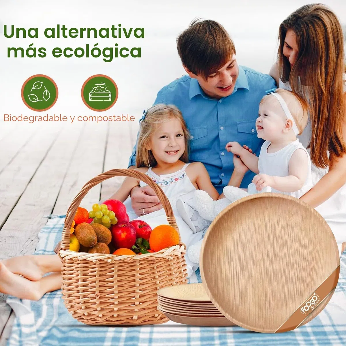 FOOGO Green 25 Bandejas Desechables de Hoja de Palma, Medianas 22x15 cm, Pizza, Entrantes, Canapés, Charcutería, Resistentes Como las Bandejas de Madera para Comida Caliente y Aperitivos