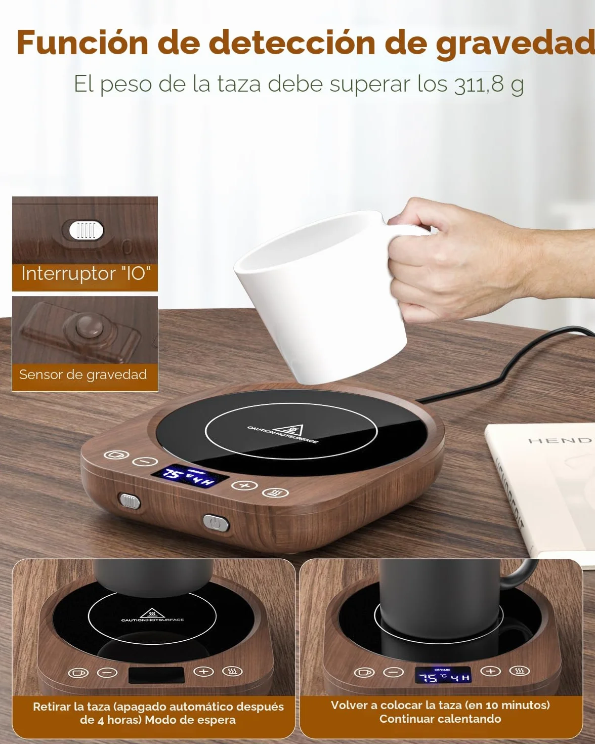 MQFORU Calentador Tazas con 9 Ajustes Temperatura, 36 W Calentador de Café con Horario de 1 a 9 Horas, 4 Horas de Desconexión Automática, Calentador Velas para Café, Té, Leche, Vela, Bebidas