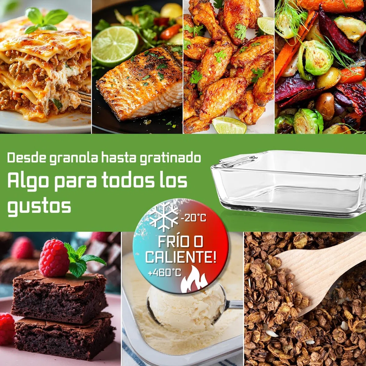 GOURMETmaxx Fuente de horno de cristal para freidora de aire caliente y horno, juego de 2 – 800 ml cada uno | Molde rectangular | Cuenco pequeño – Preparar, cocinar, servir, molde de cristal Airfryer