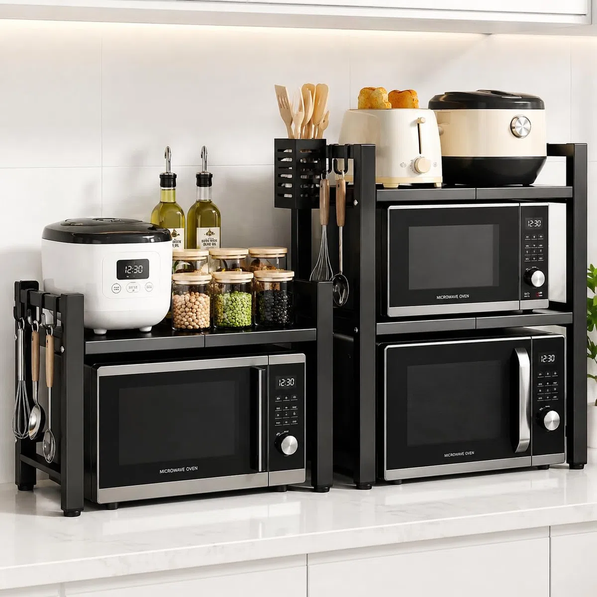 Soporte Microondas Encimera Ajustable - Estante para Microondas y Horno - Estantería Microondas Cocina con Almacenamiento - Organizador Cocina Encimera Resistente - Mueble para Microondas y Cafetera