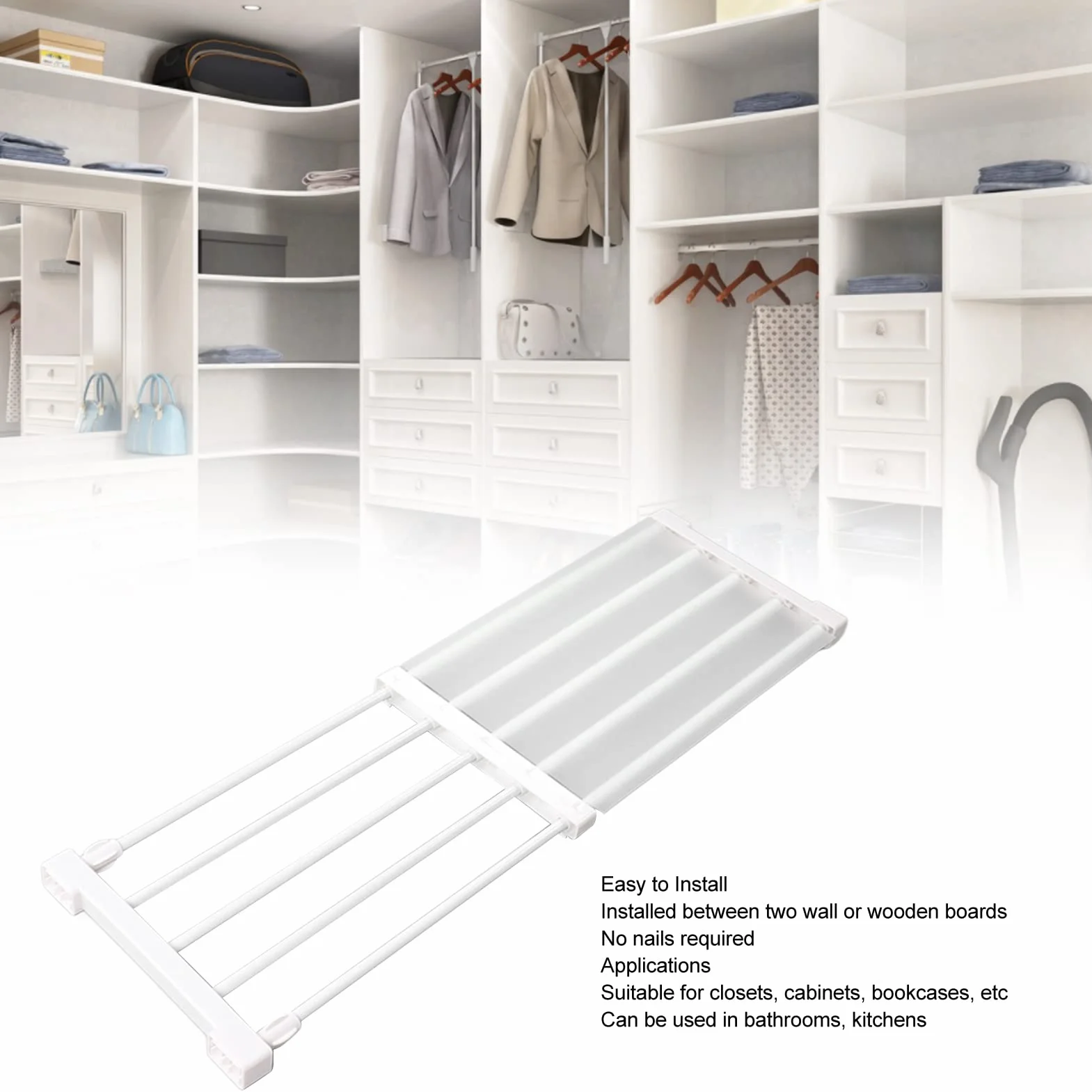 Estante de Tensión para Armario, Divisor de Gabinete Expandible, Longitud Ajustable 50-80 cm, Soporte de Carga 0-20 kg