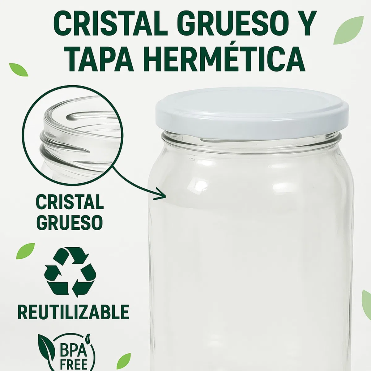 myFERMENTS - Tarros Grandes de Cristal con Tapa | Botes de Boca Ancha de 2L | Incluye 2 Muselinas de Algodón y 2 Gomas | Ideal para Kombucha, Kefir y Conservas | Incoloro, Vidrio