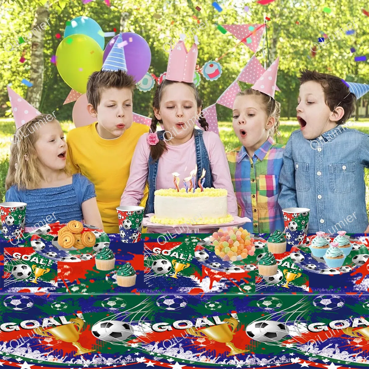 61 piezas Vajilla de fiesta de Fútbol, Vajilla de cumpleaños para niños, juego de platos de papel para fiestas, vasos, servilletas y manteles.