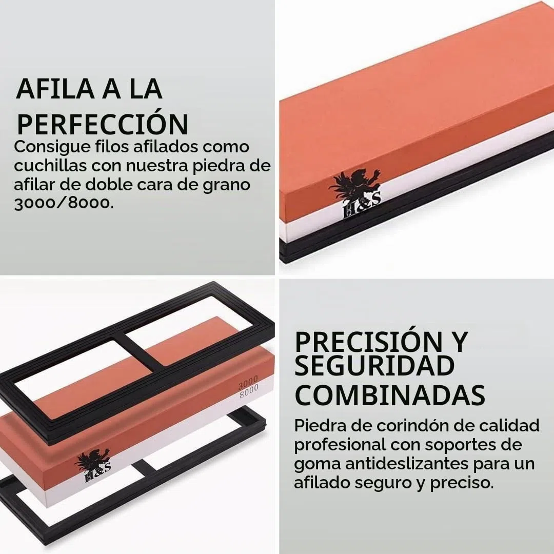 H&S. Afilador profesional de piedra de afilar con base de soporte de goma Grit 3000/8000