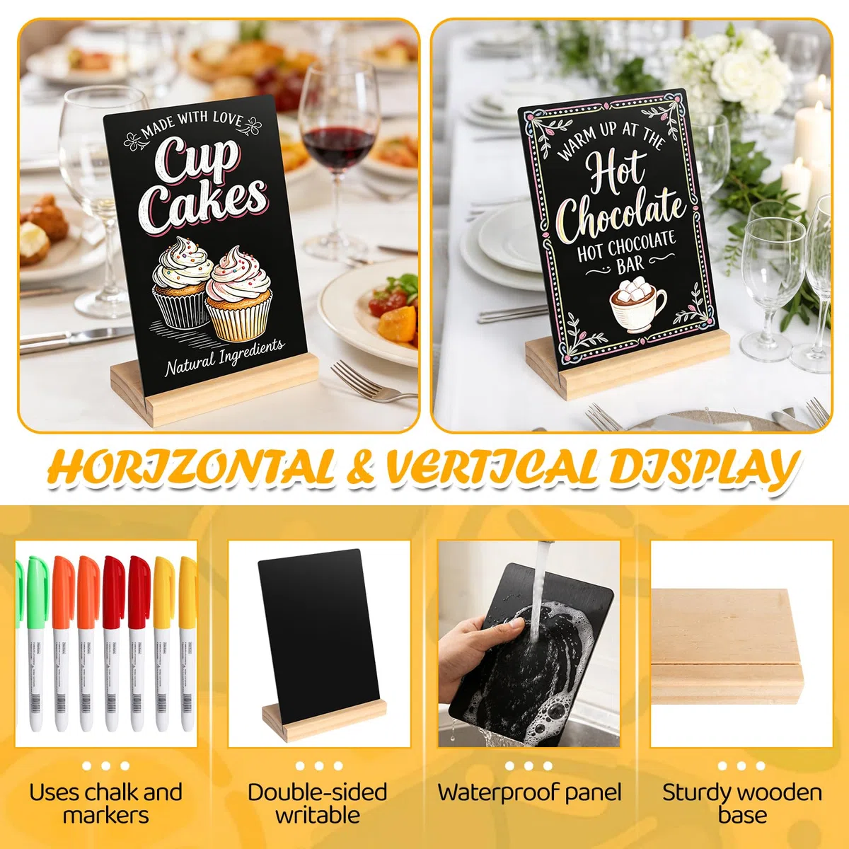 3 piezas Minipizarras con Caballete de Apoyo,Mini Pizarra Acrílica con 14 rotuladores incluidos,A5 Pizarra Pequeña Reutilizable Buffet Boda, Fiesta,Restaurante, Etiqueta de precio Panadería, 20 x 15 c