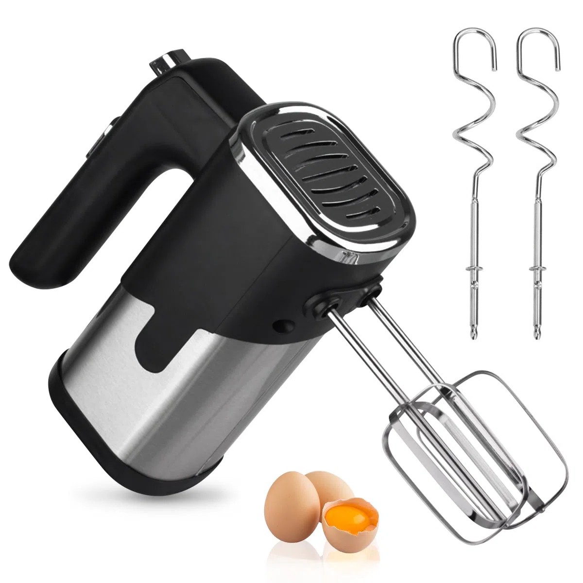 Batidora de mano eléctrica de 800 W, 5 velocidades, batidora de mano, batidora de mano, batidora de cocina, batidora de mano, 2 varillas y 2 ganchos para amasar, para pasteles y pan, para mezclar