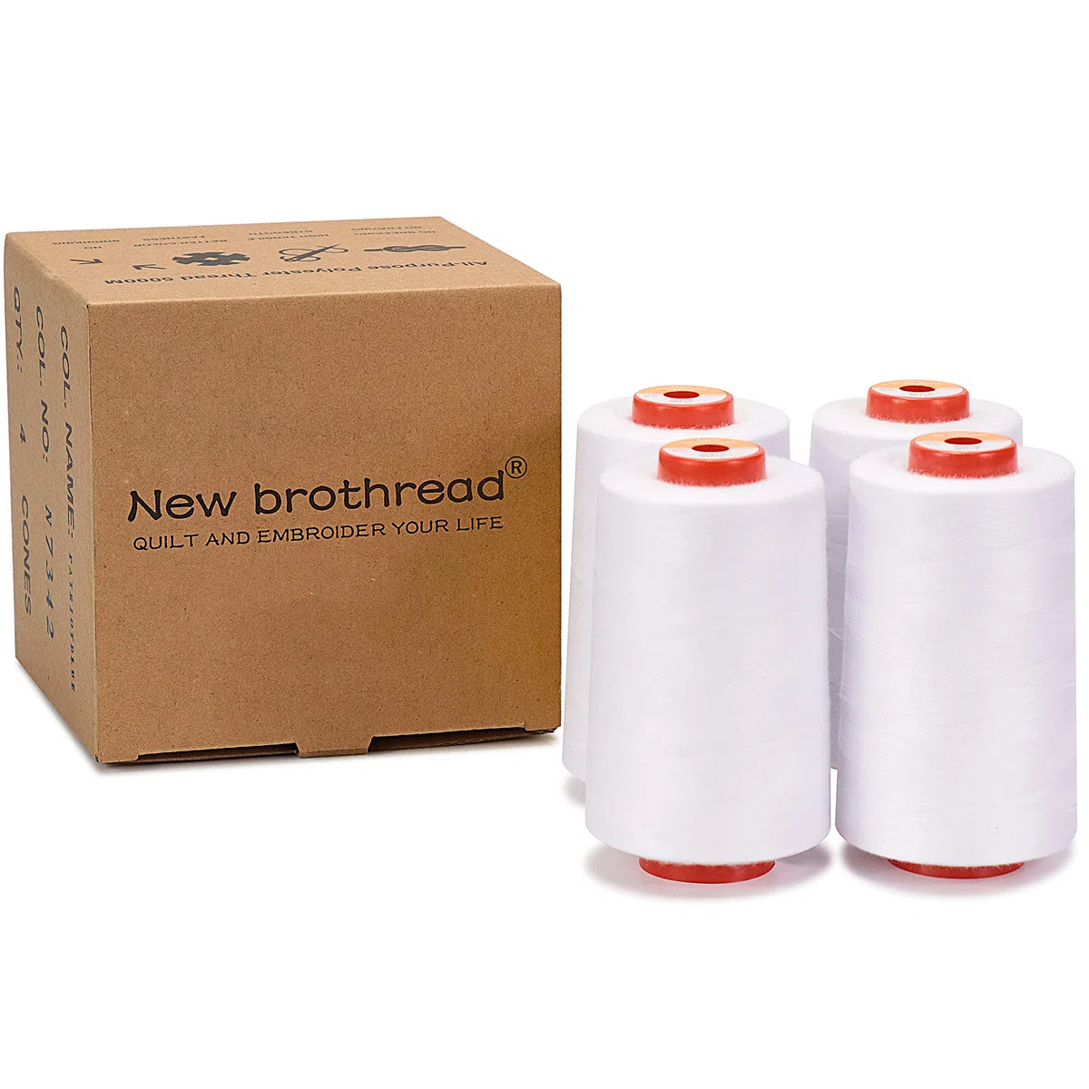 New brothread - 28 Opciones - 4 Bobinas Grandes de 5000M hilo de coser de poliéster todo propósito 40S/2 (Tex27) para coser, acolchar, patchwork, remalladora y overlock - White