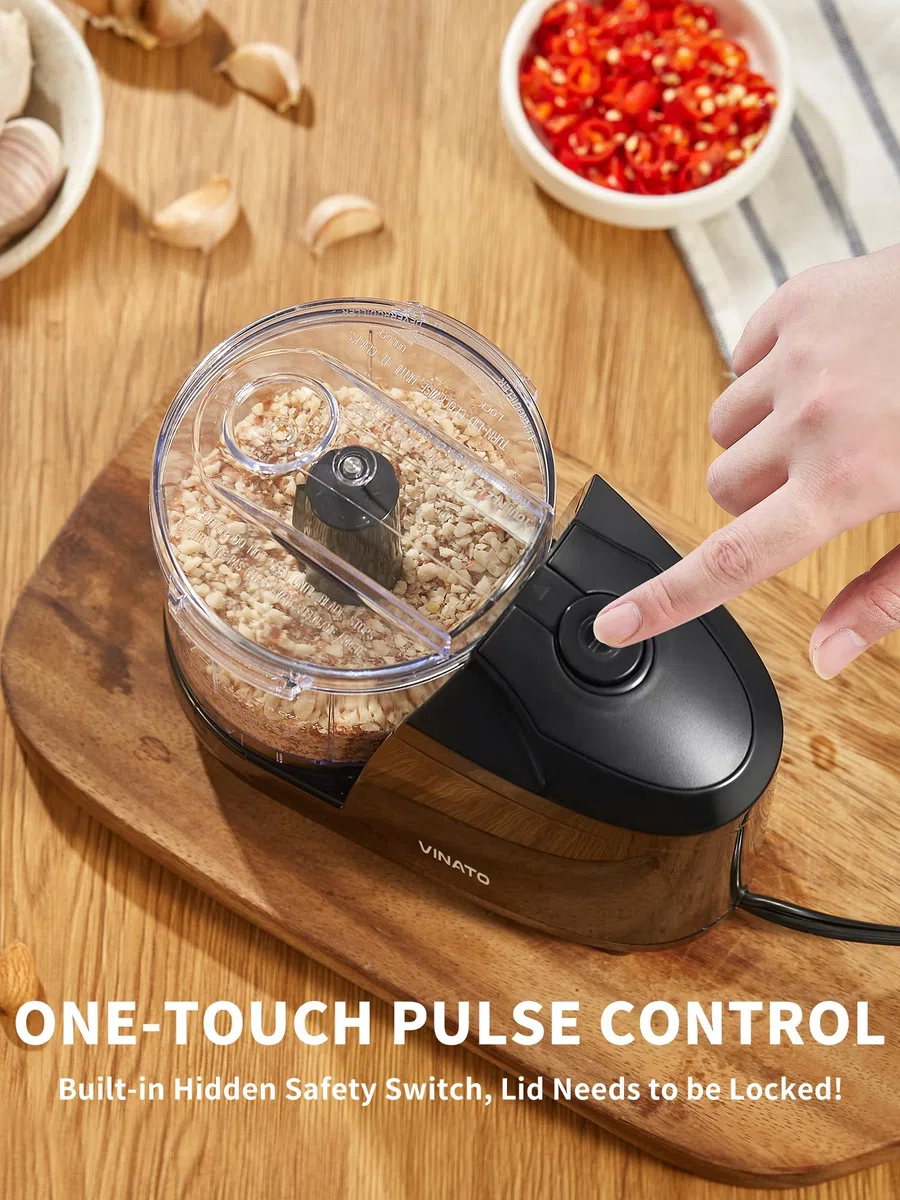 VINATO Picadora Eléctrica, Picadora Eléctrica Multiusos con 2 Cuchillas de Acero Inoxidable, Capacidad de 350 ml, para Picar Carne, Cebollas, Frutas y Verduras.