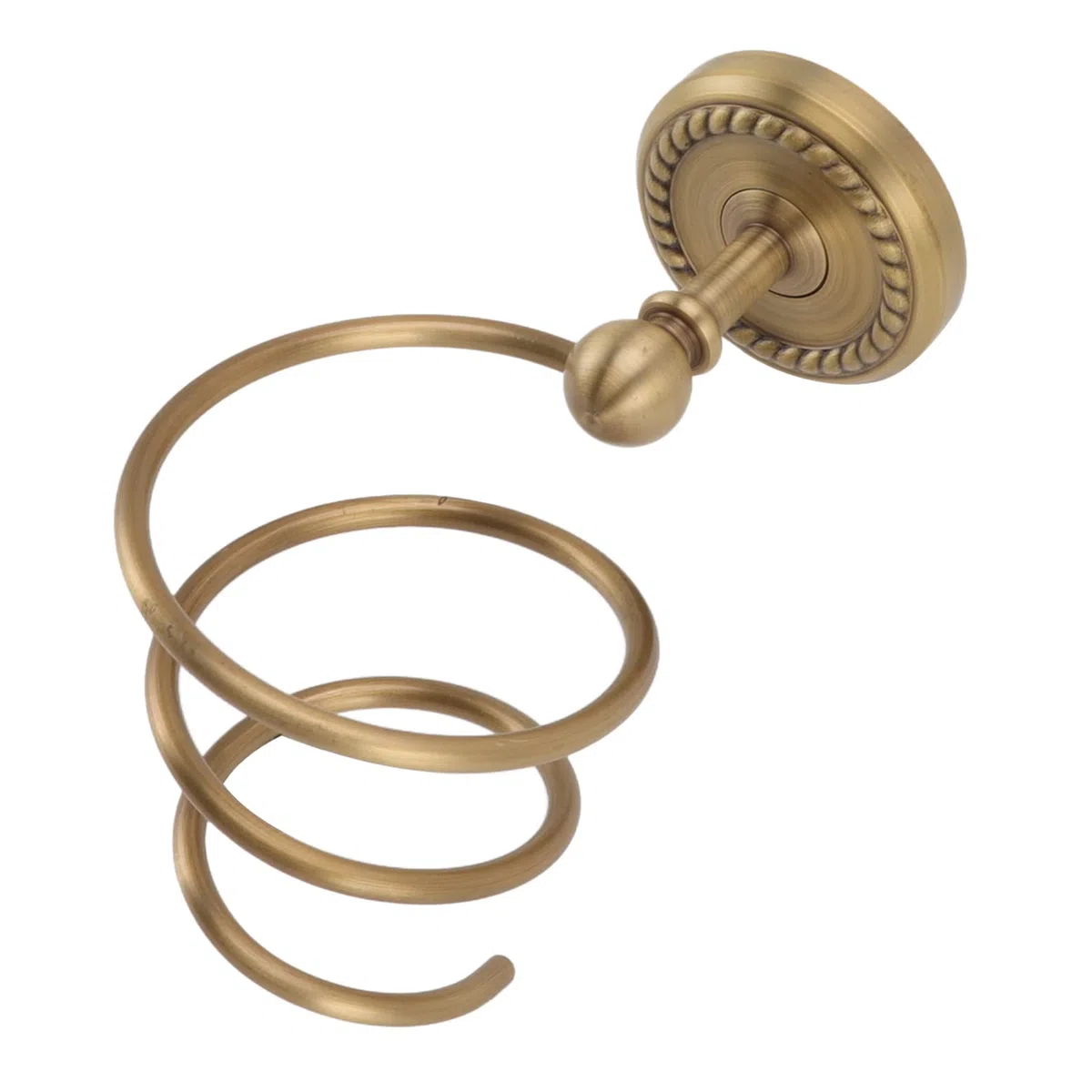 Jeanoko Soporte para Secador de Pelo de Baño, Soporte para Herramientas de Cuidado del Cabello de Latón, Soporte de Pared con Acabado de Bronce, Estante Colgante para Secador de Pelo en Espiral